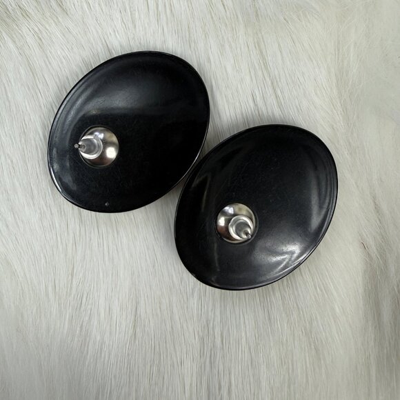 Vintage Black & White Plastic Oval Pierced Stud Earrings 1.5" X 1" - Picture 6 of 6